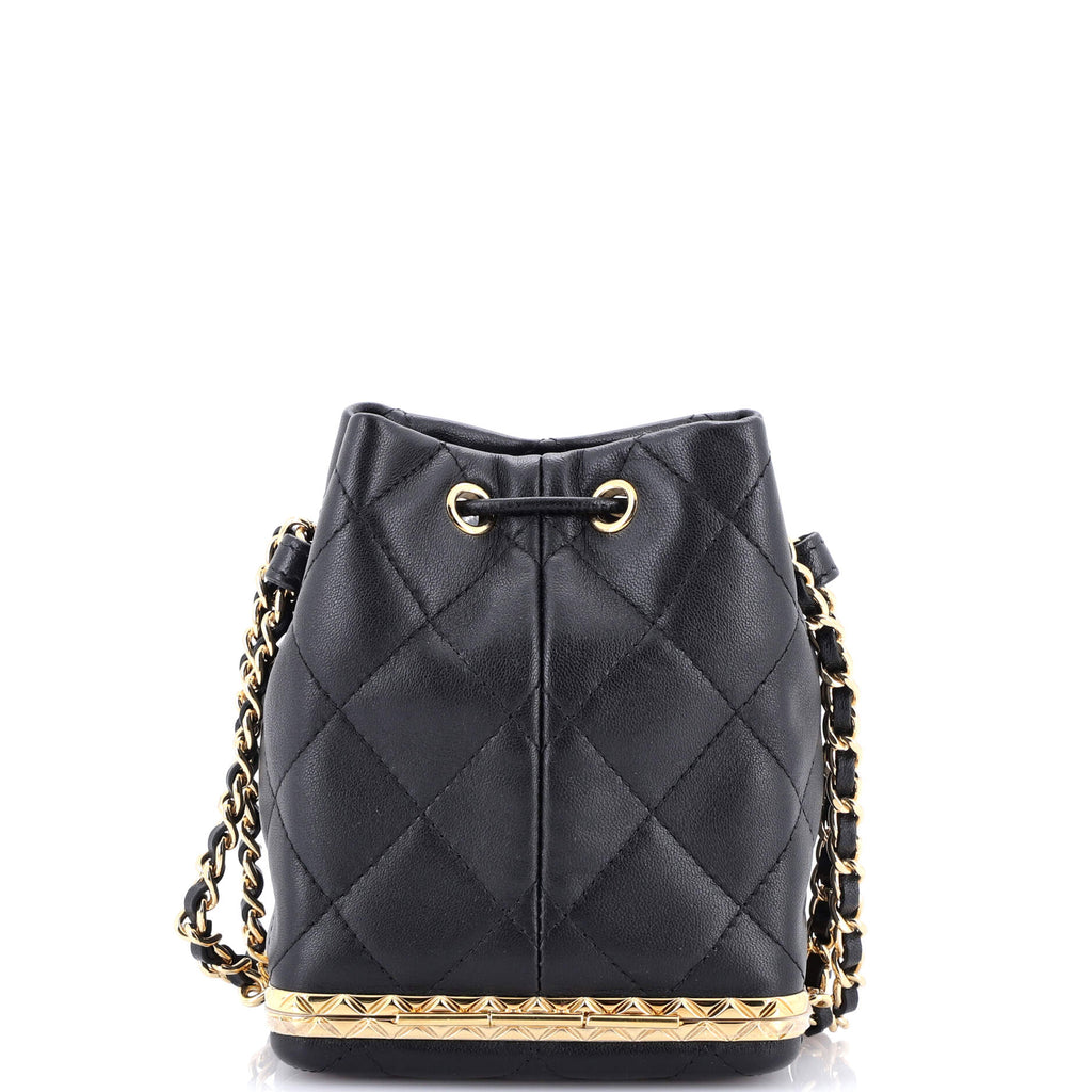 Lock Frame Bucket Bag with Chain Quilted Lambskin Small