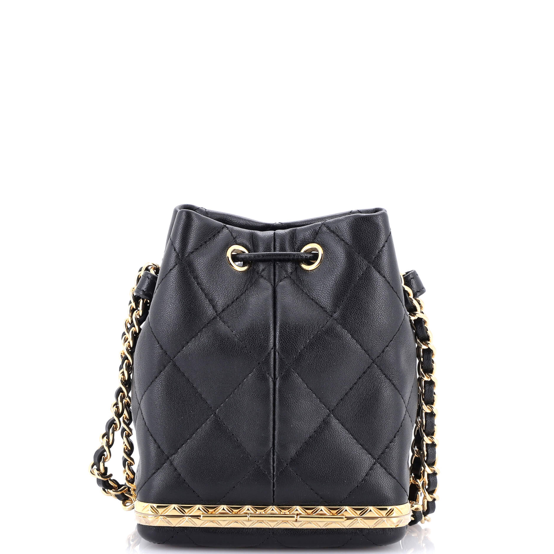 Lock Frame Bucket Bag with Chain Quilted Lambskin Small