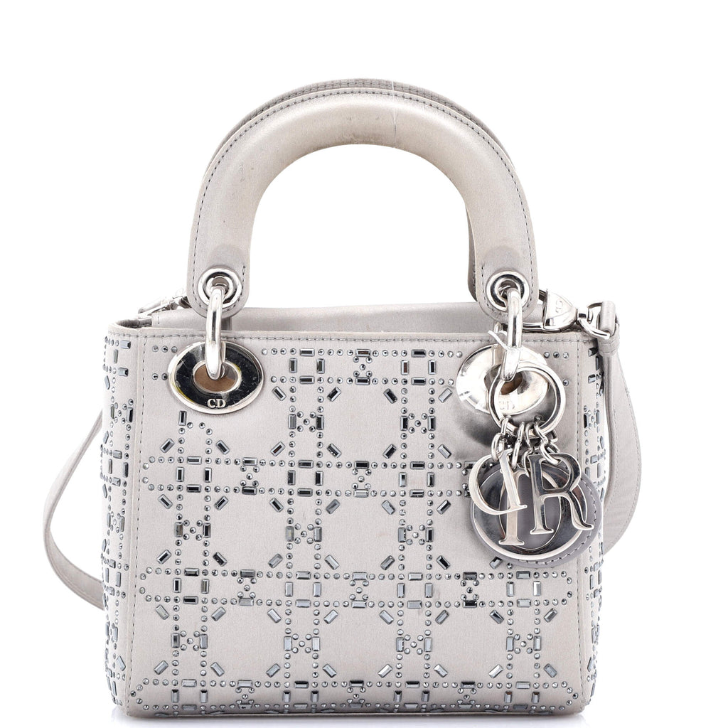 Lady Dior Bag Crystal Embellished Cannage Quilt Satin Mini