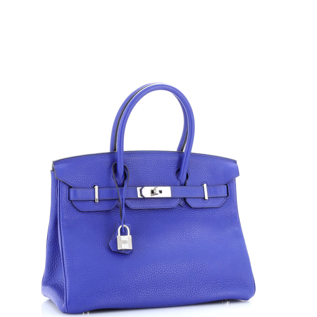 Birkin Handbag Bleu Electrique Clemence with Palladium Hardware 30