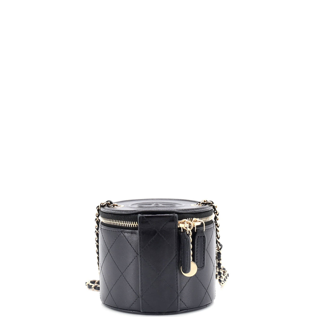 CC Round Vanity Case with Chain Quilted Lambskin Mini