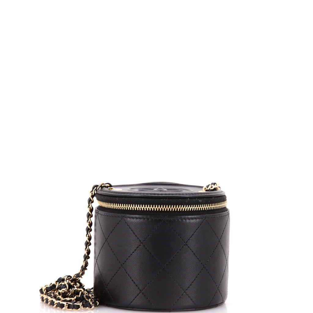 CC Round Vanity Case with Chain Quilted Lambskin Mini