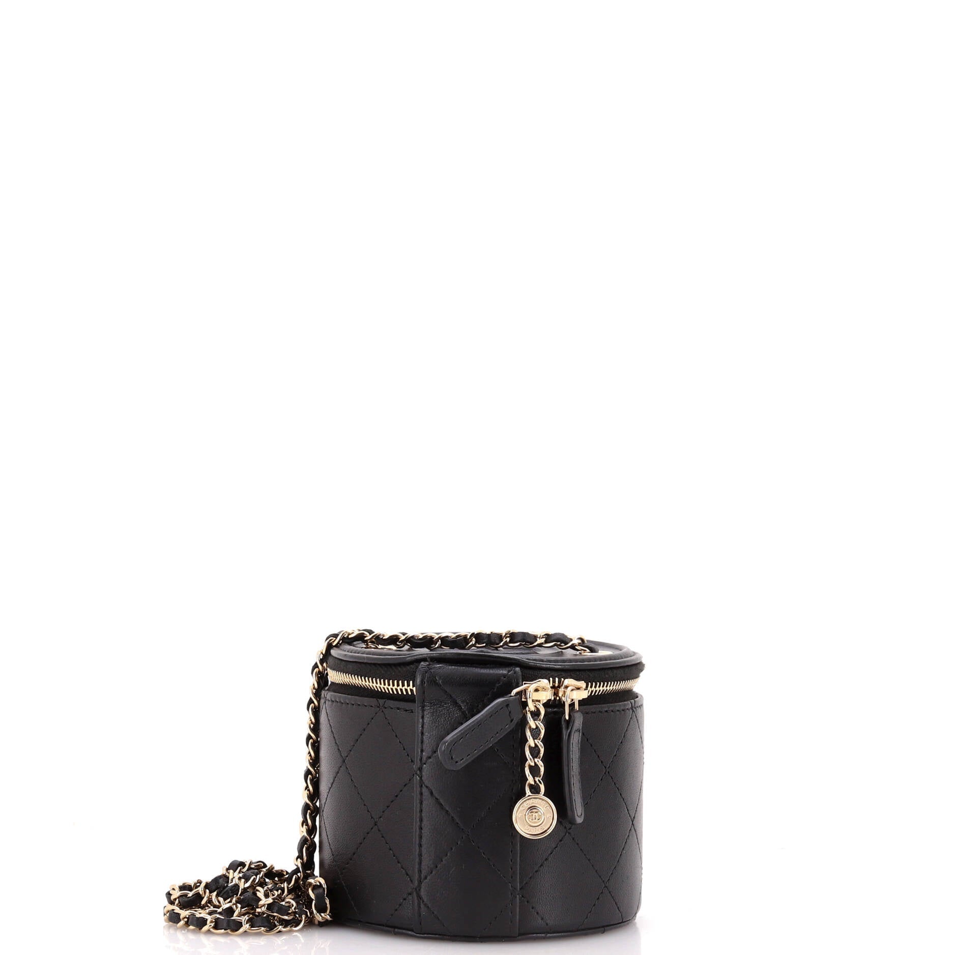 CC Round Vanity Case with Chain Quilted Lambskin Mini