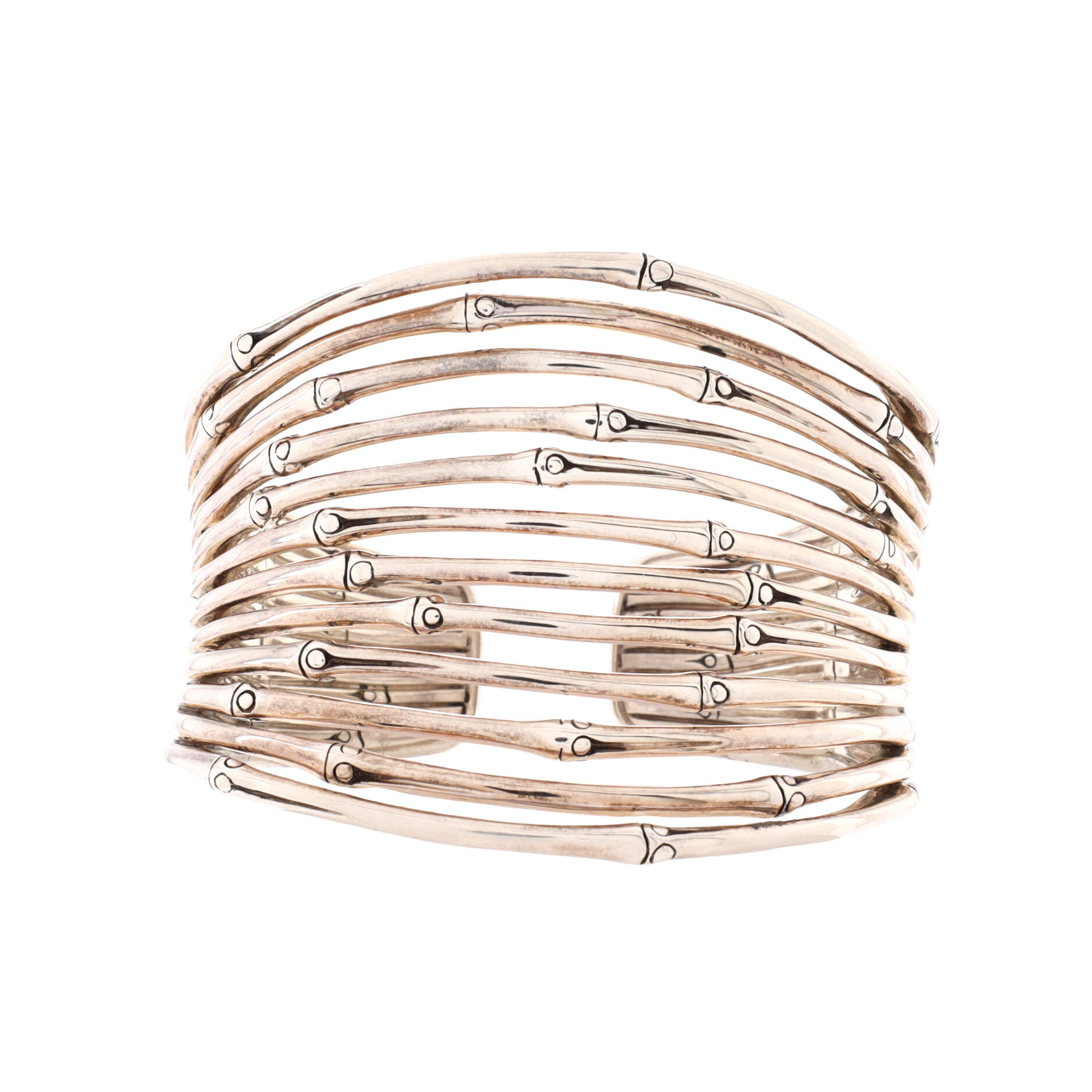 Bamboo Cuff Bracelet Sterling Silver Wide