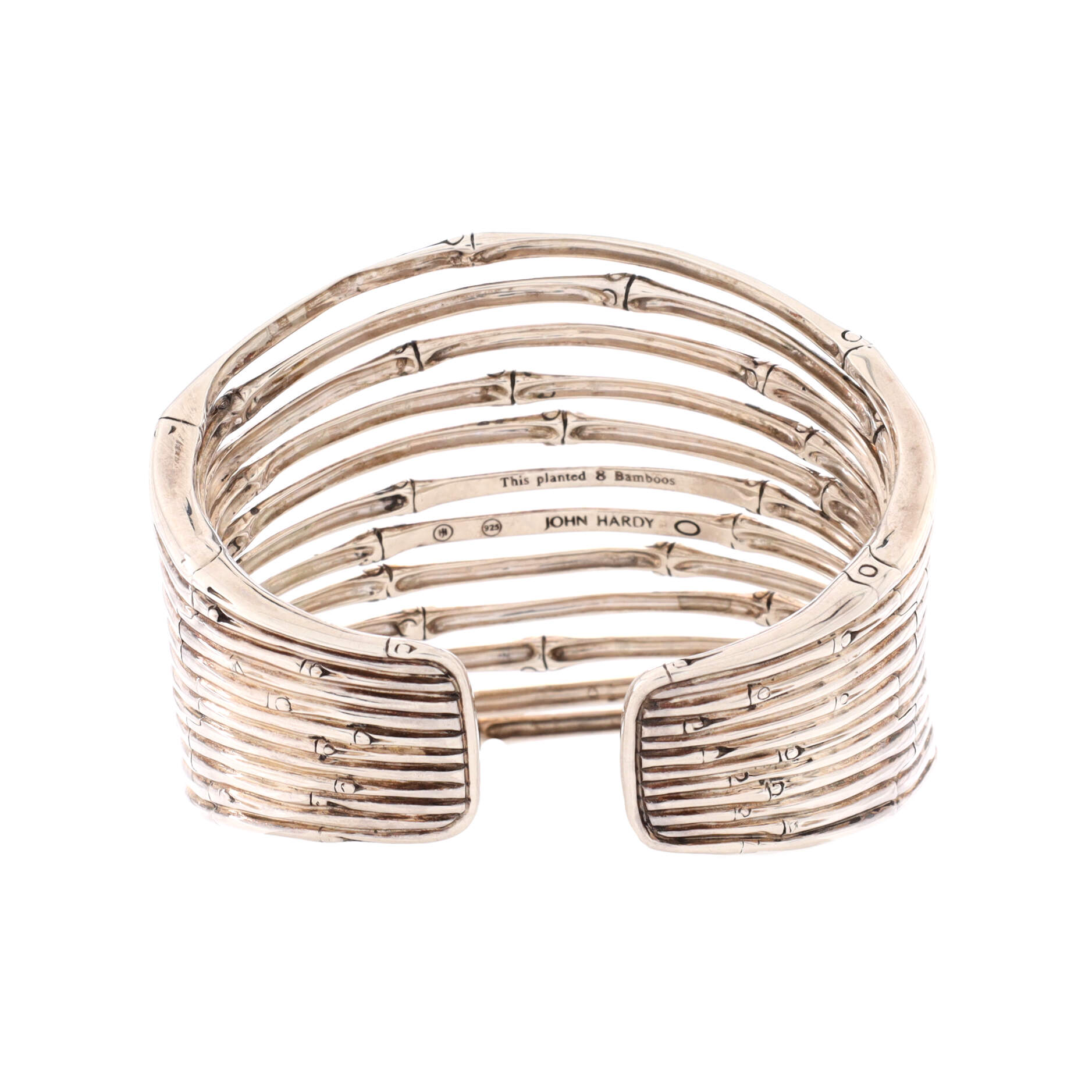Bamboo Cuff Bracelet Sterling Silver Wide