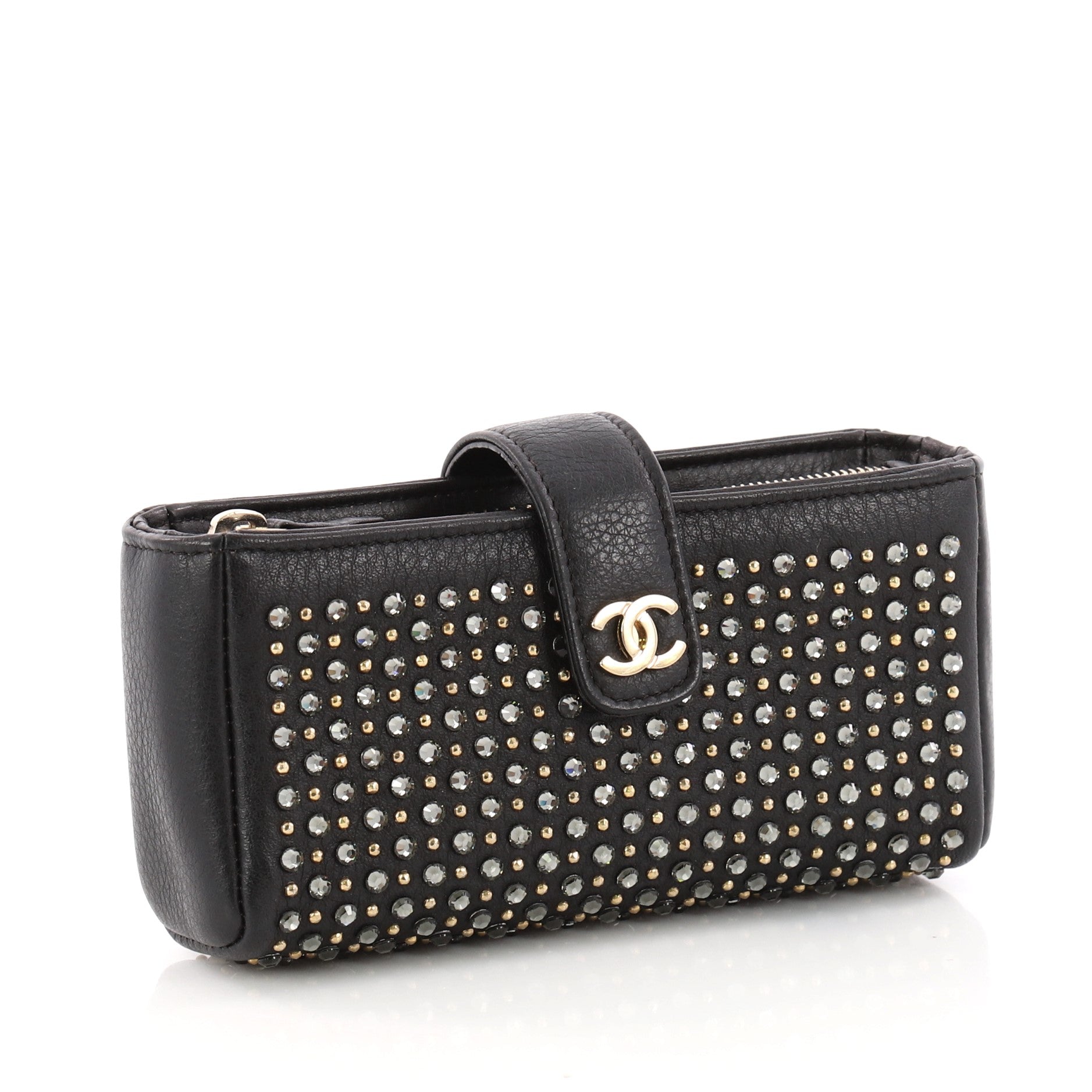 Chain Phone Holder Crossbody Bag Swarovski Embellished Leather Mini