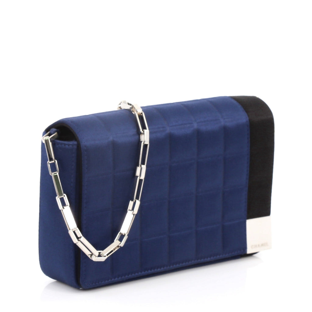 Chocolate Bar Chain Clutch Quilted Satin Mini