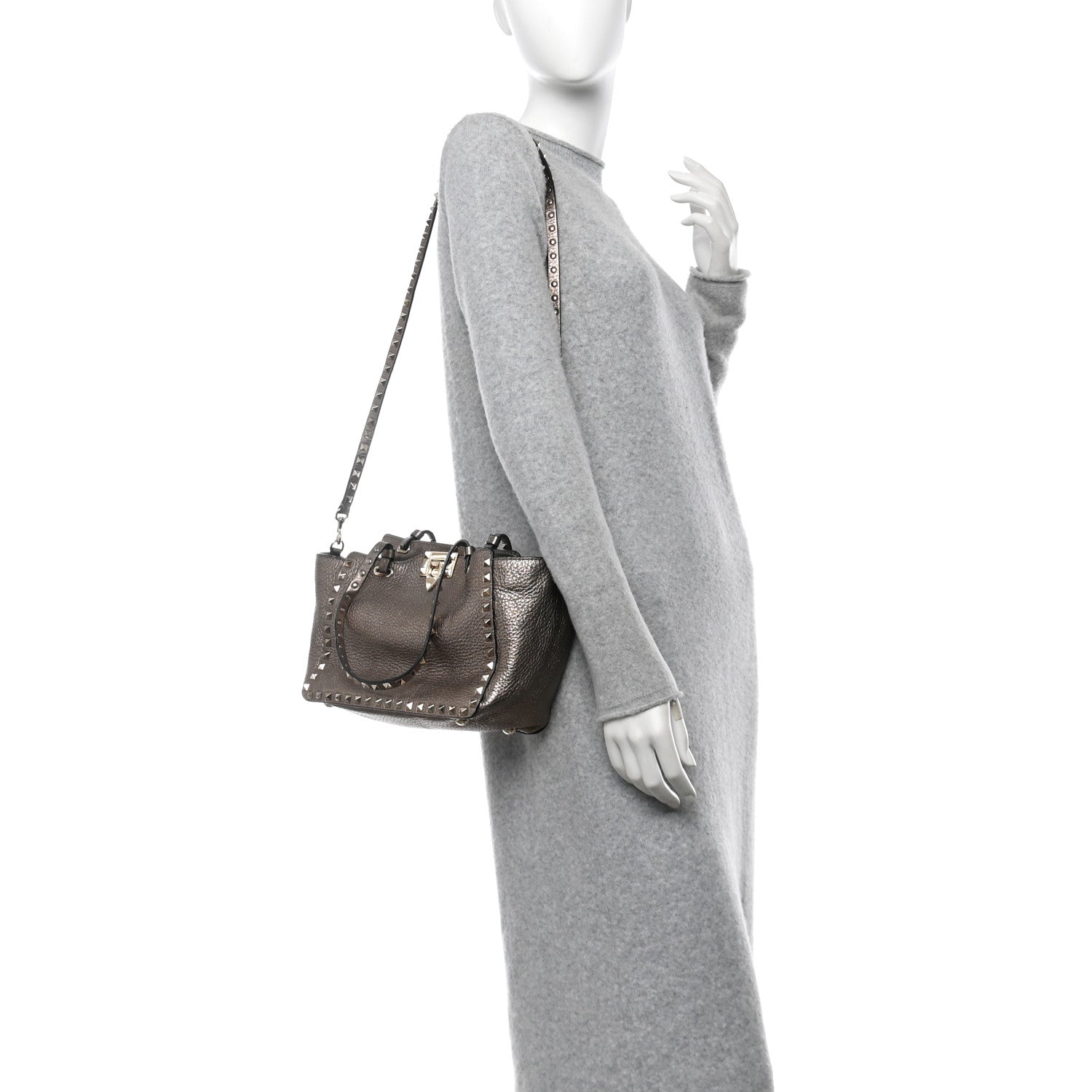 Metallic Alce Printed Calfskin Small Rockstud Tote Sasso