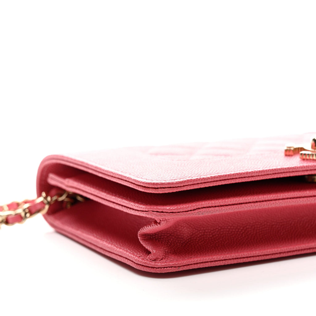 Caviar Quilted Vintage Mademoiselle Wallet On Chain WOC Dark Pink