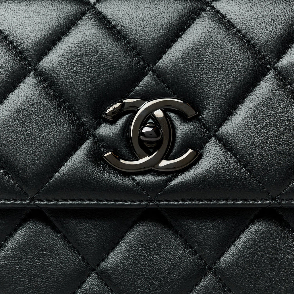 Lambskin Quilted Mini Trendy CC Dual Handle Flap Bag So Black