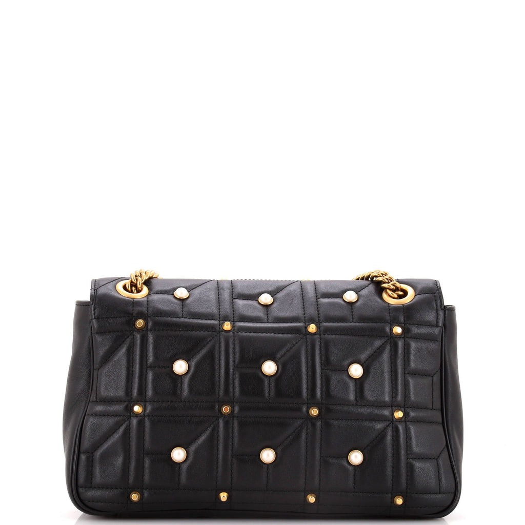Pearly GG Marmont Flap Bag Embellished Matelasse Leather Medium