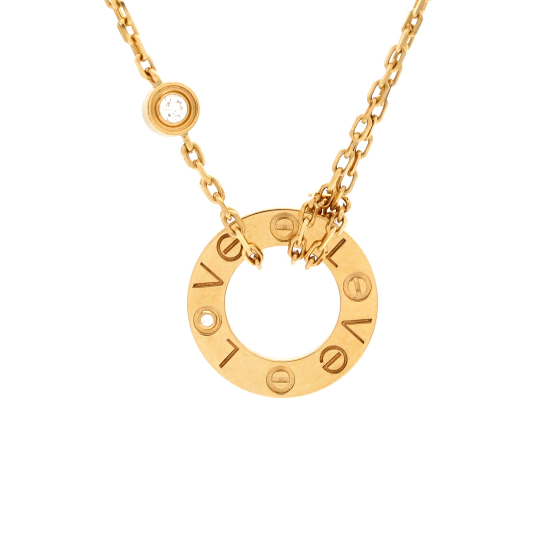 2 Diamonds Love Pendant Necklace 18K Yellow Gold and Diamonds