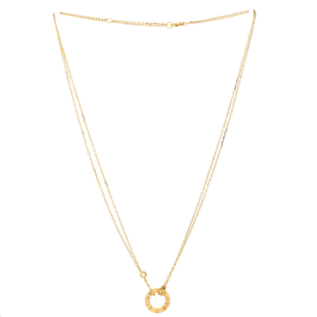 2 Diamonds Love Pendant Necklace 18K Yellow Gold and Diamonds