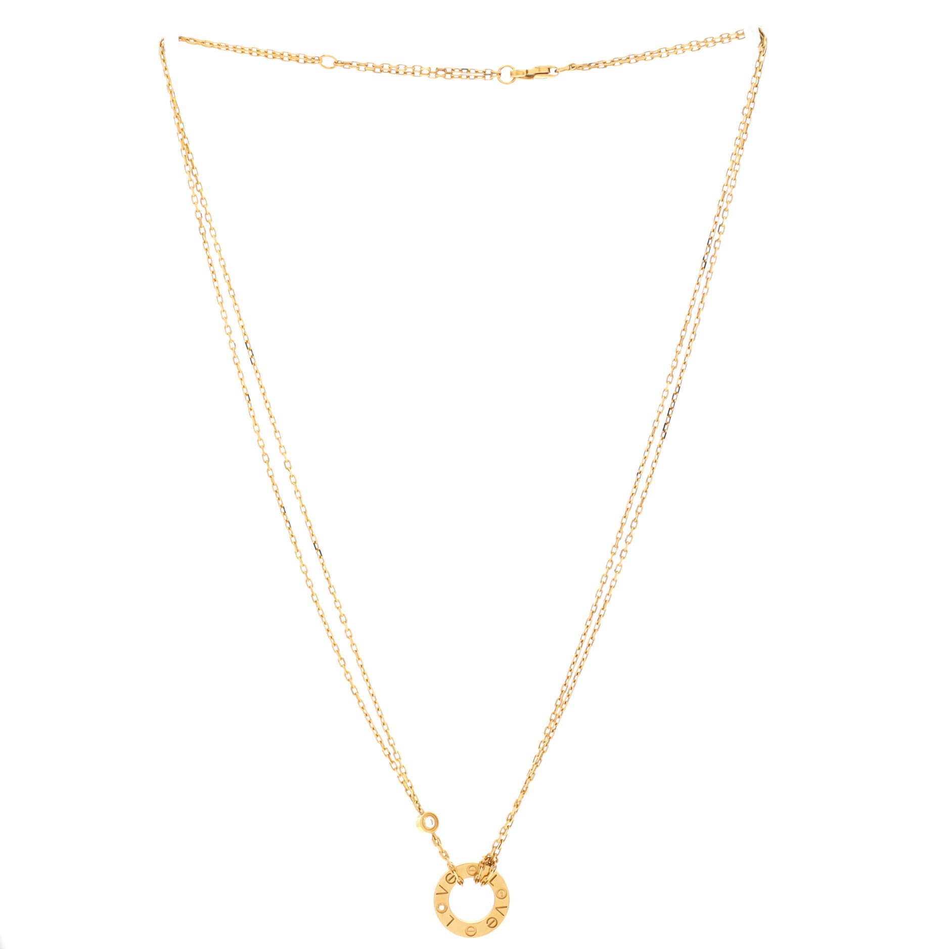 2 Diamonds Love Pendant Necklace 18K Yellow Gold and Diamonds