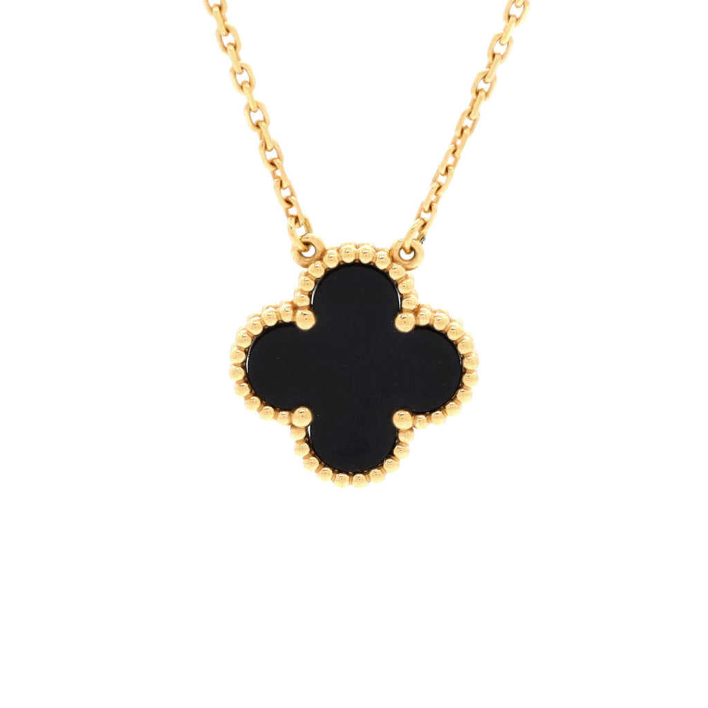 Vintage Alhambra Pendant Necklace 18K Yellow Gold and Onyx