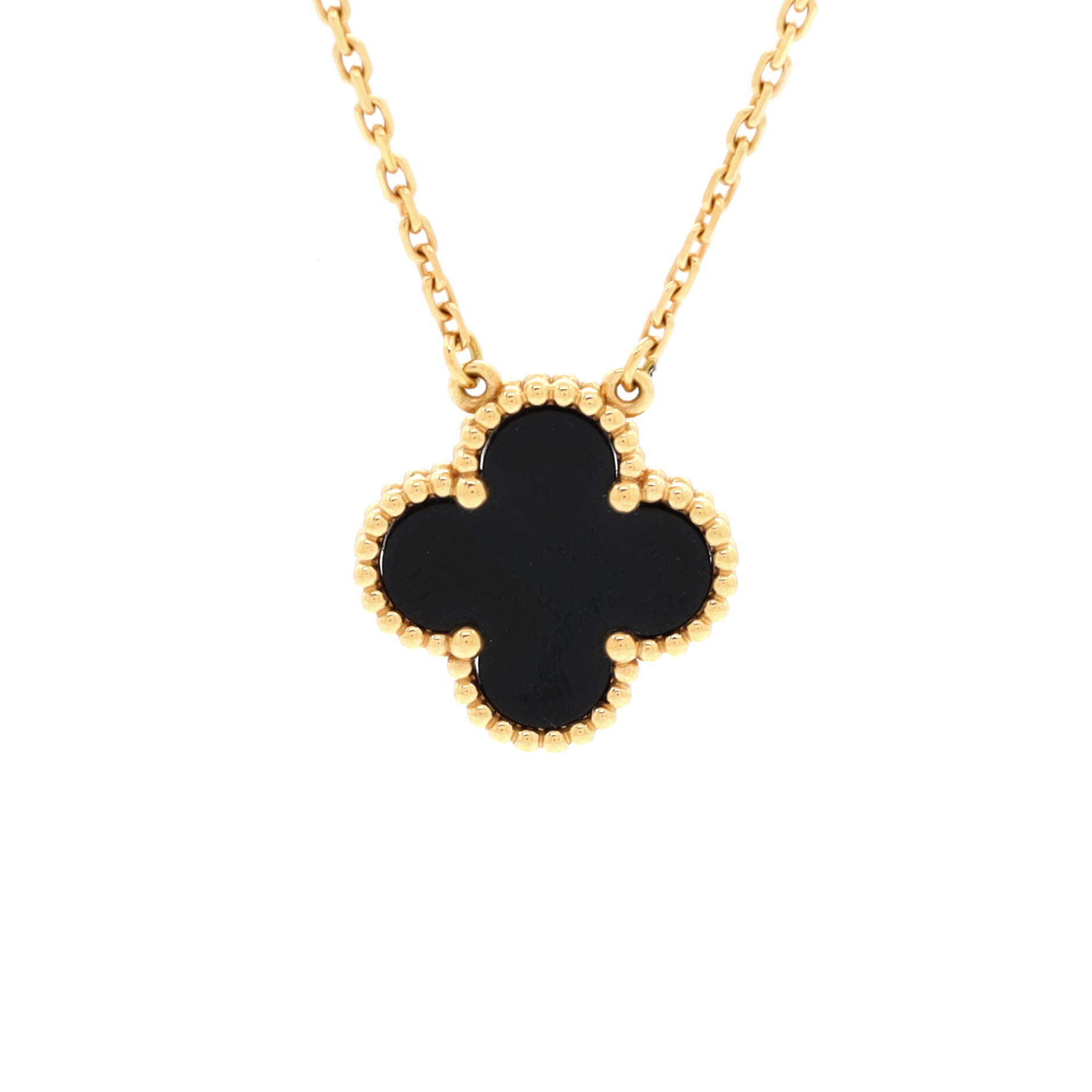 Vintage Alhambra Pendant Necklace 18K Yellow Gold and Onyx