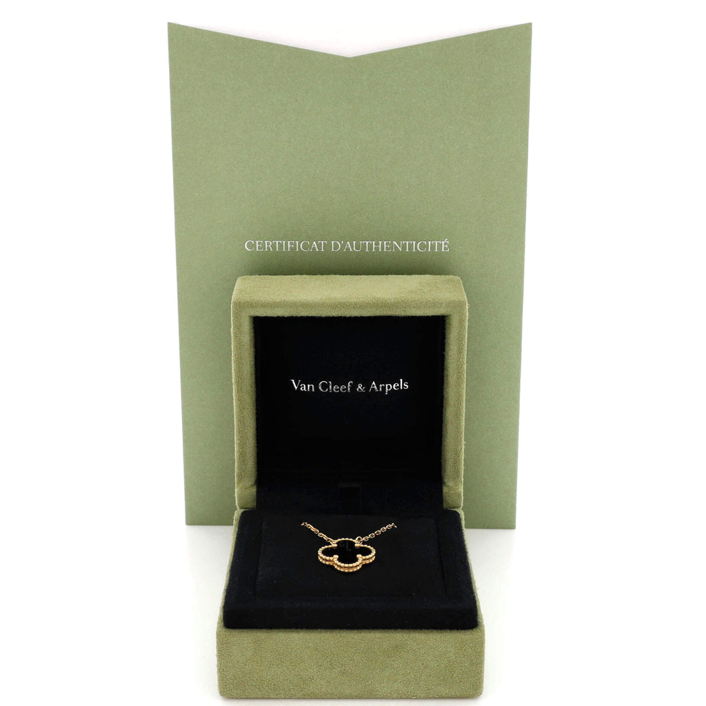 Vintage Alhambra Pendant Necklace 18K Yellow Gold and Onyx