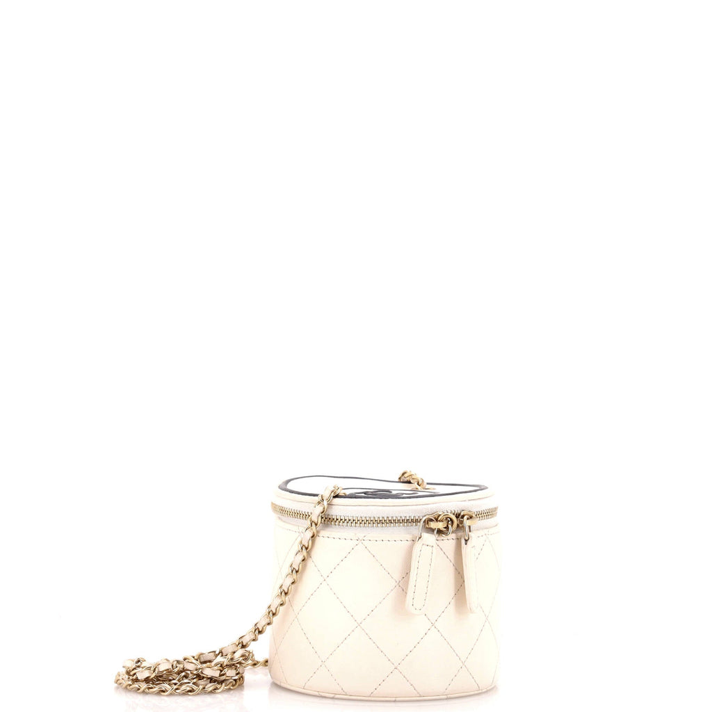 CC Round Vanity Case with Chain Quilted Lambskin Mini