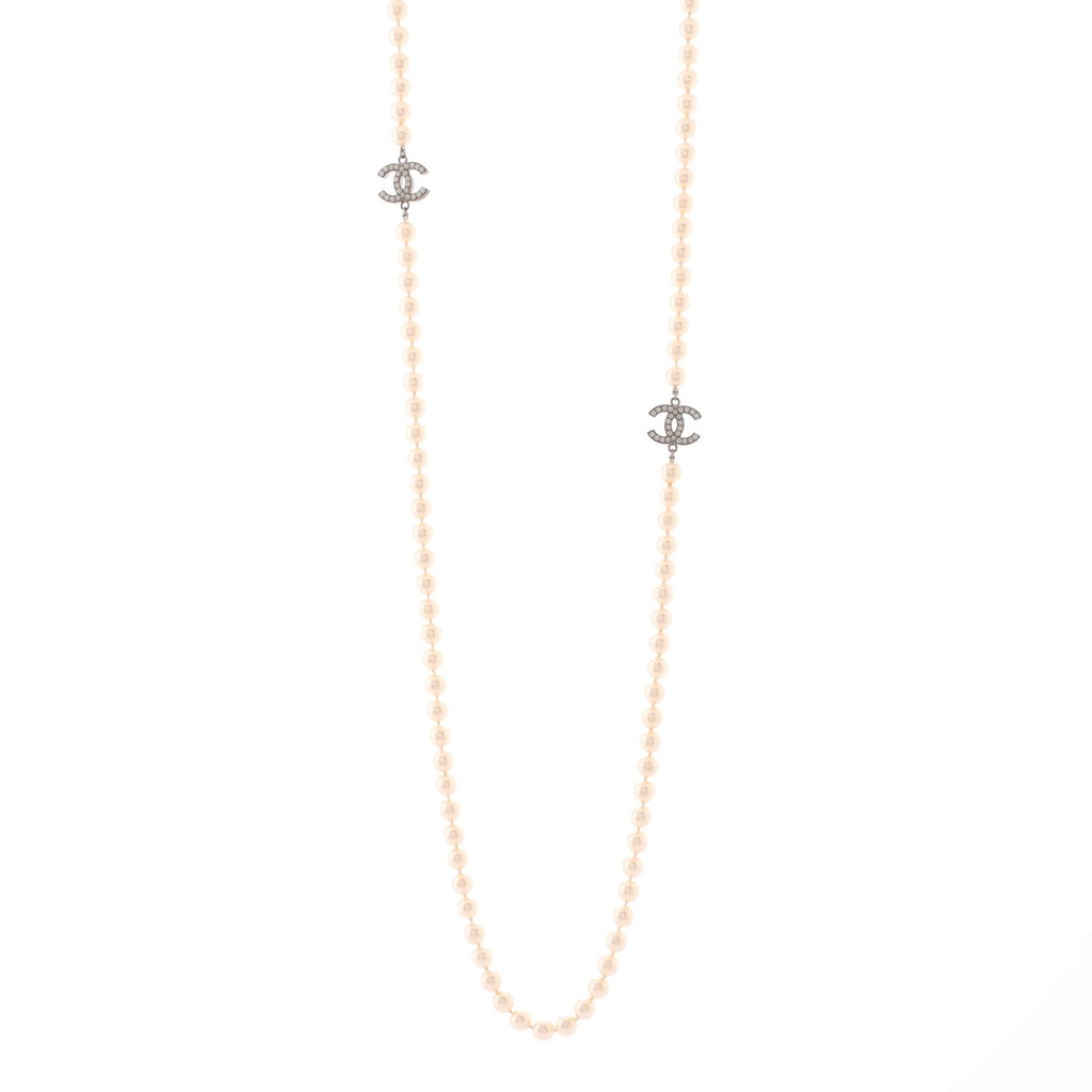 CC Station Long Necklace Metal with Faux Pearls