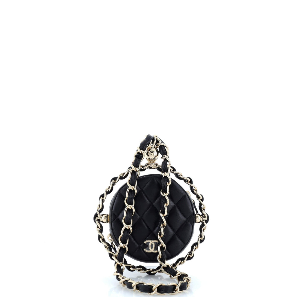 Frame Chain Around Round Clutch with Chain Quilted Lambskin Mini