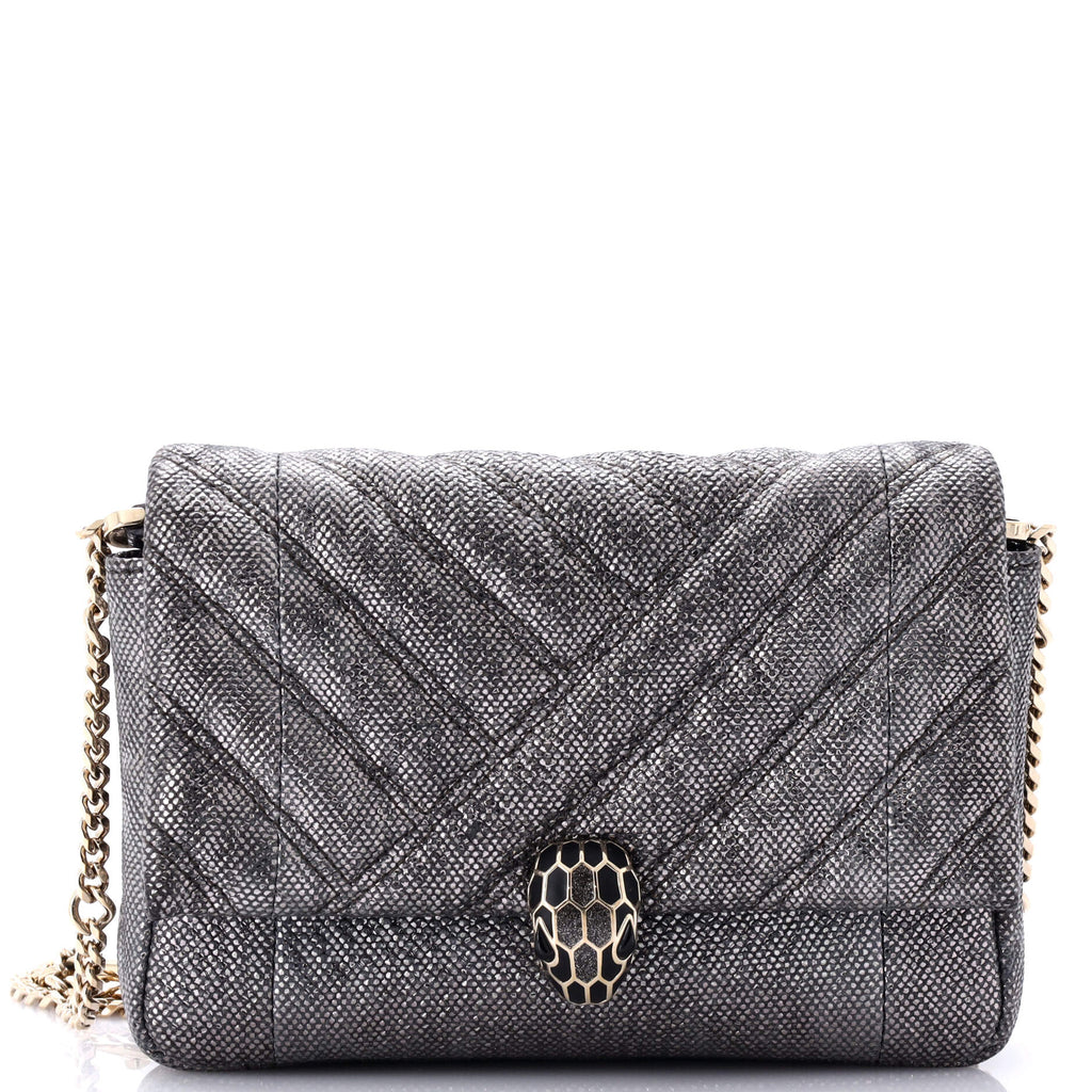 Serpenti Cabochon Shoulder Bag Diagonal Quilted Metallic Karung Small