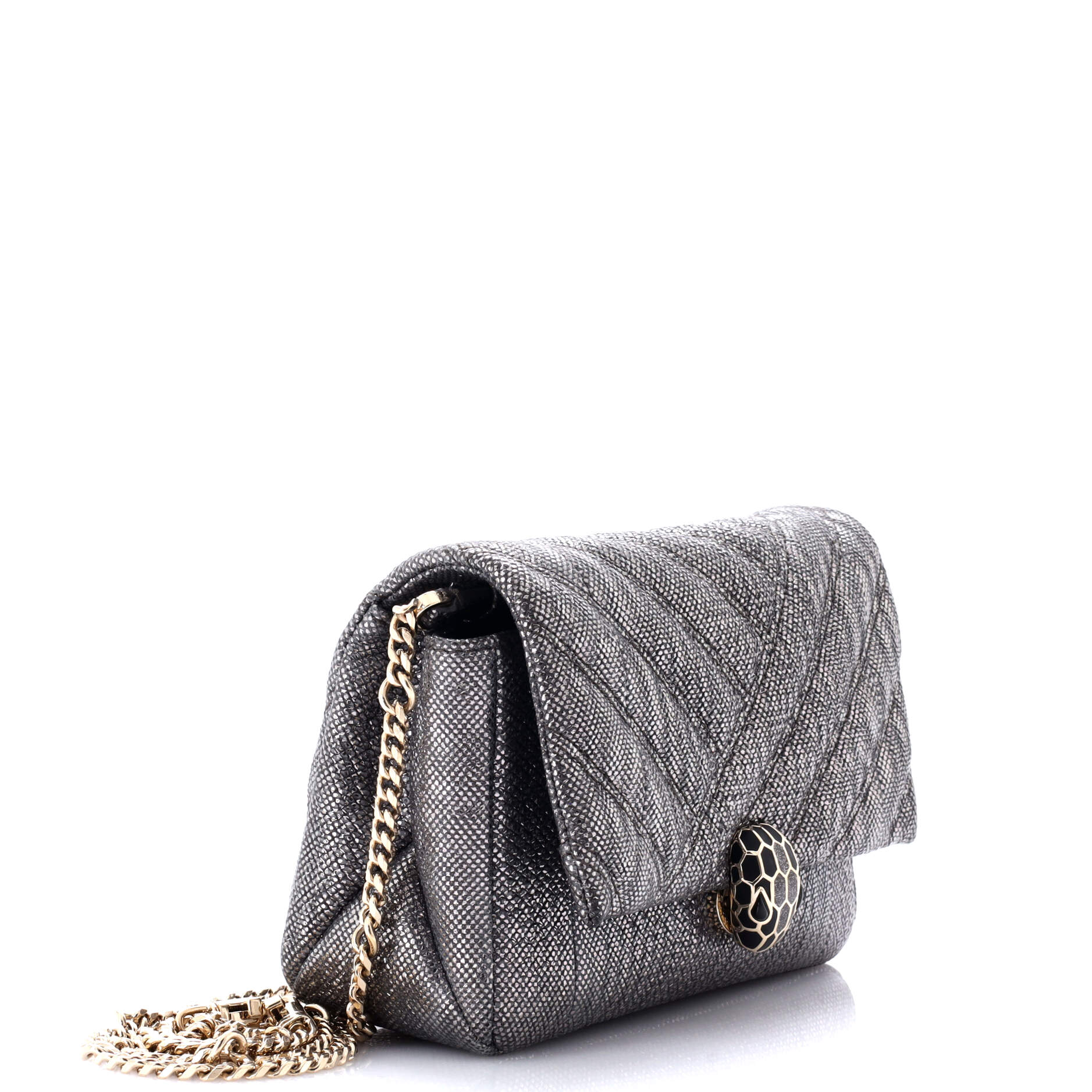 Serpenti Cabochon Shoulder Bag Diagonal Quilted Metallic Karung Small