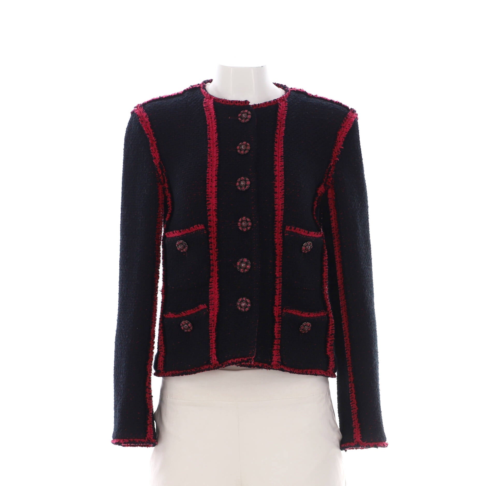 Women's Four Pocket Frayed Collarless Jacket Tweed