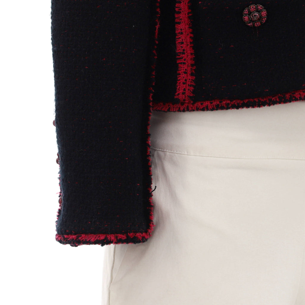 Women's Four Pocket Frayed Collarless Jacket Tweed