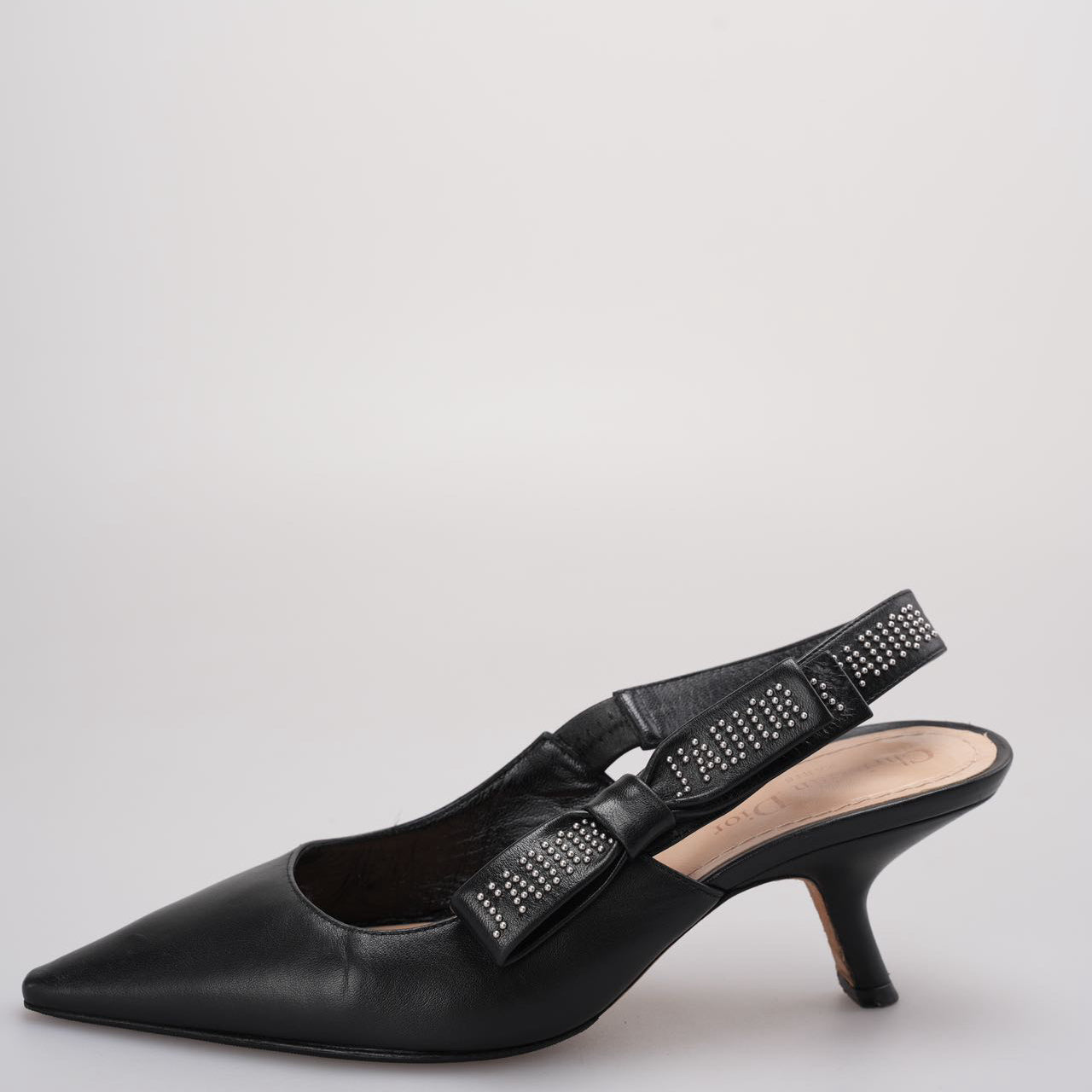 Christian Dior Black Leather Studded J'adior Slingback Pumps Size 37.5