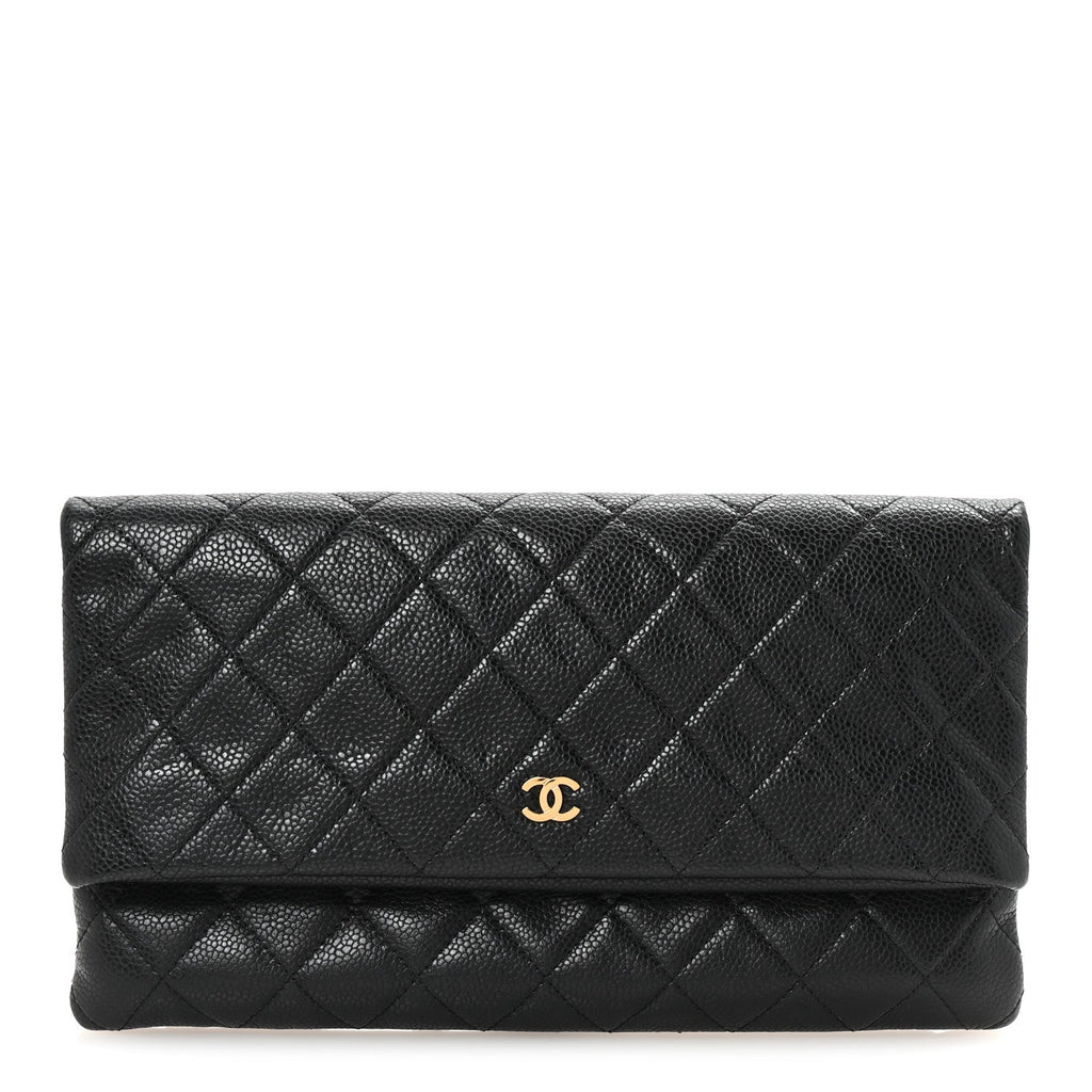 Caviar Quilted CC Beauty Clutch Black