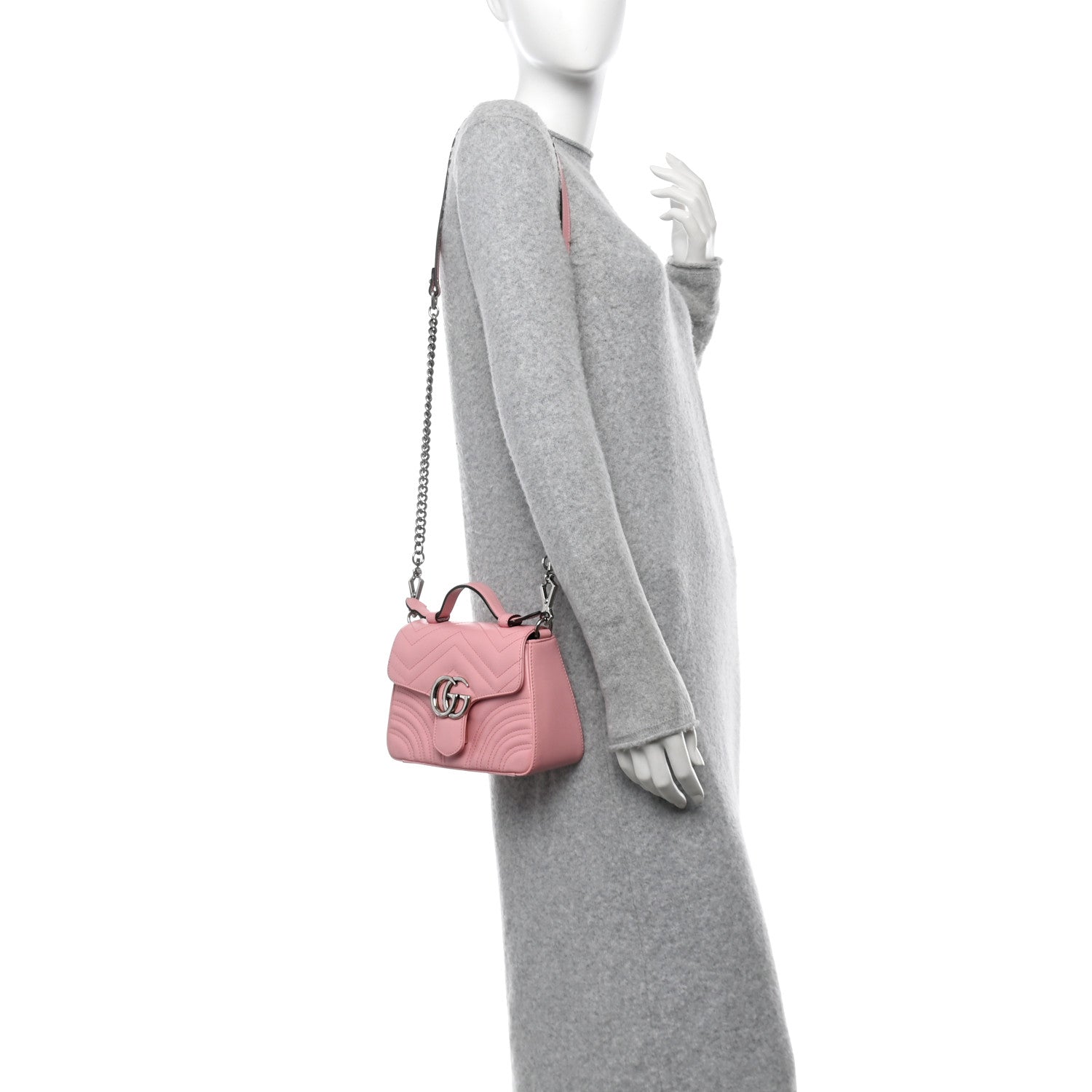 Calfskin Matelasse Mini GG Marmont Top Handle Shoulder Bag Wild Rose