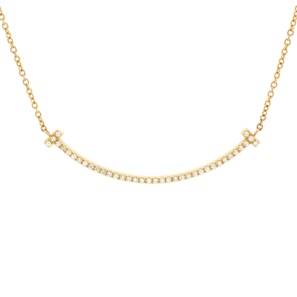 T Smile Pendant Necklace 18K Yellow Gold and Diamonds Small