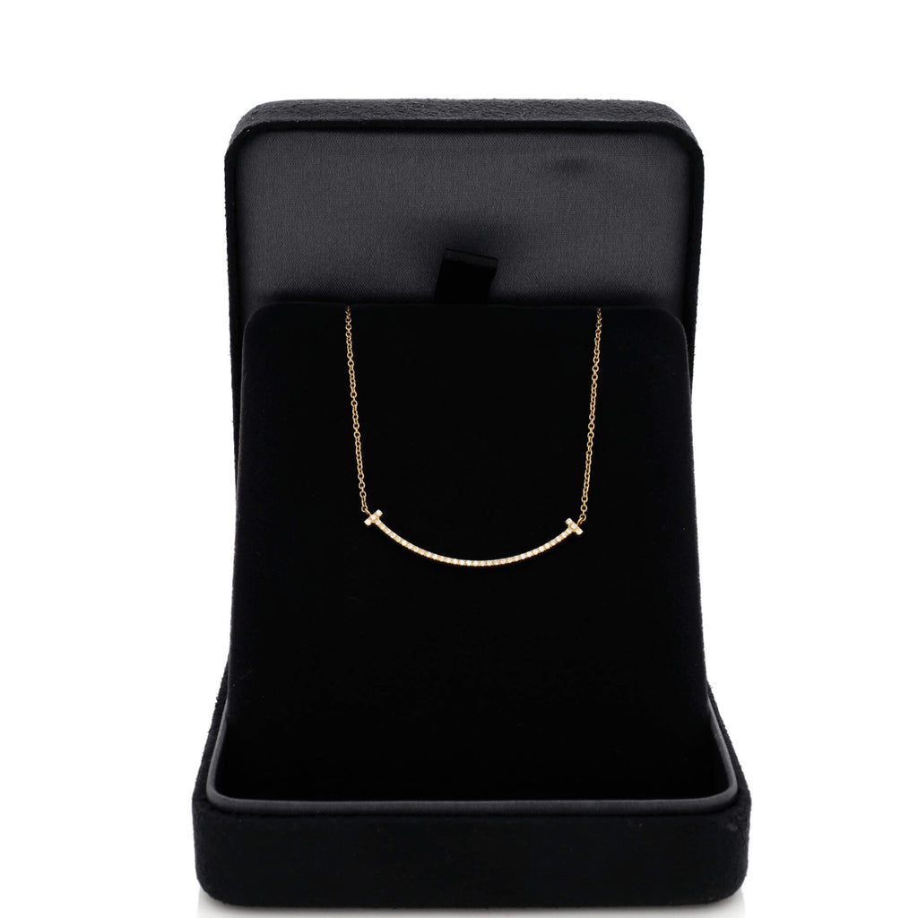 T Smile Pendant Necklace 18K Yellow Gold and Diamonds Small