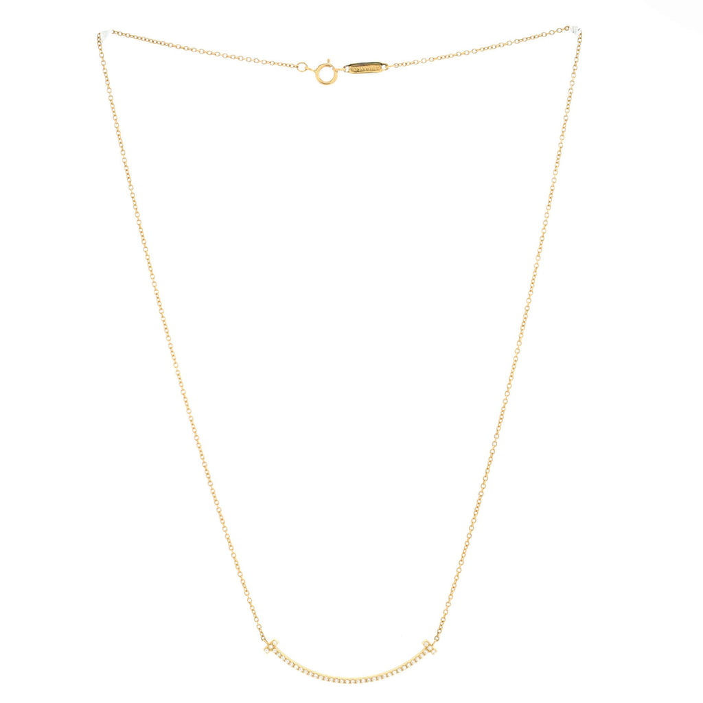 T Smile Pendant Necklace 18K Yellow Gold and Diamonds Small