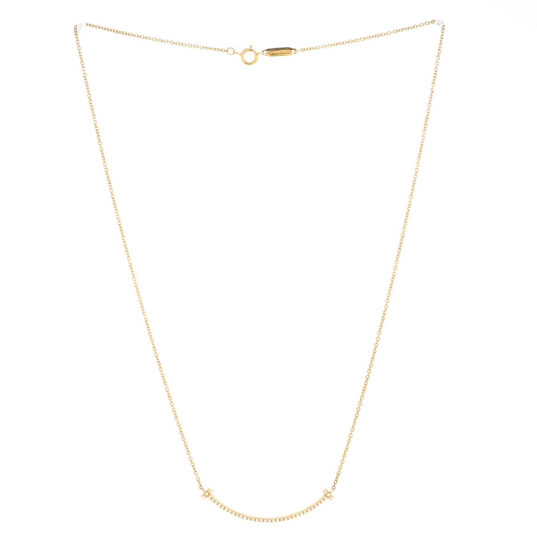 T Smile Pendant Necklace 18K Yellow Gold and Diamonds Small