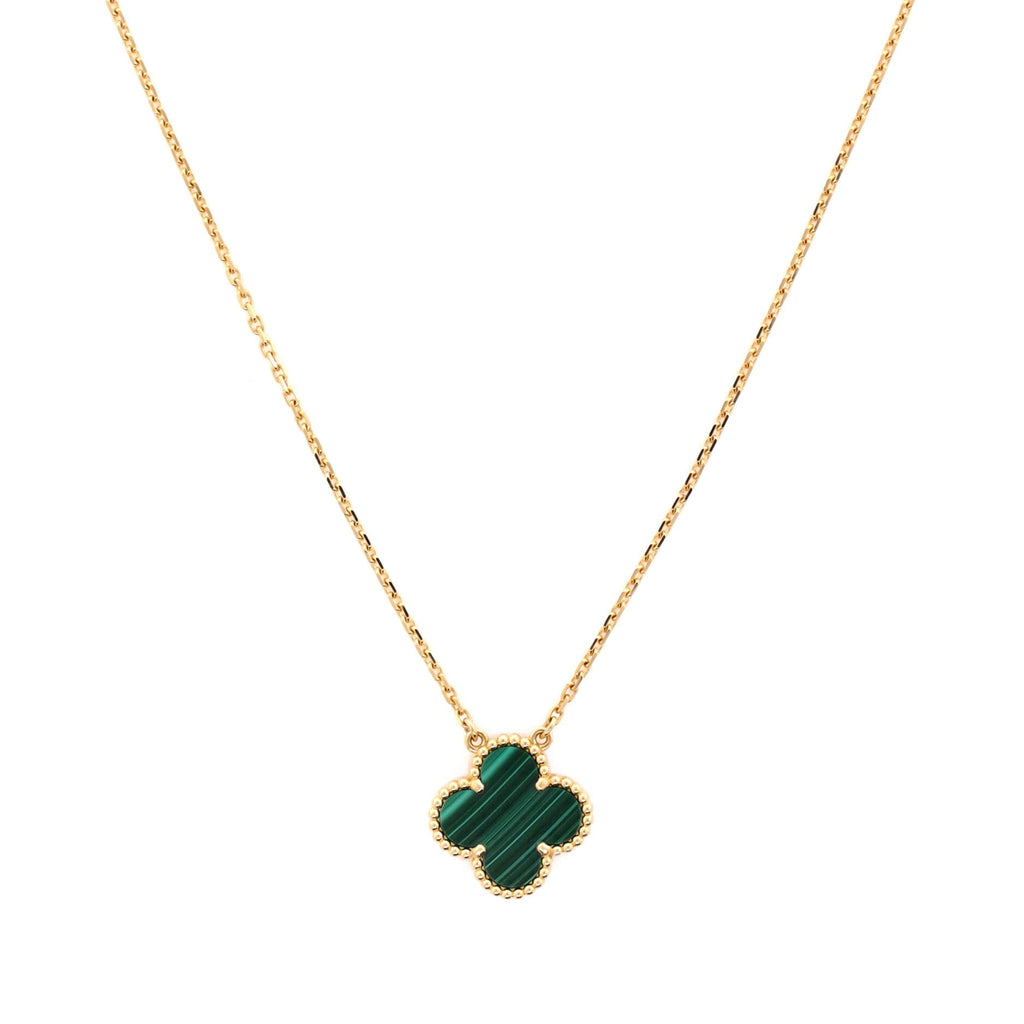 Vintage Alhambra Pendant Necklace 18K Yellow Gold and Malachite