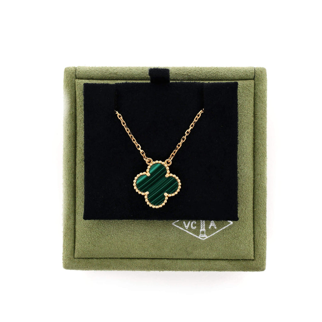 Vintage Alhambra Pendant Necklace 18K Yellow Gold and Malachite