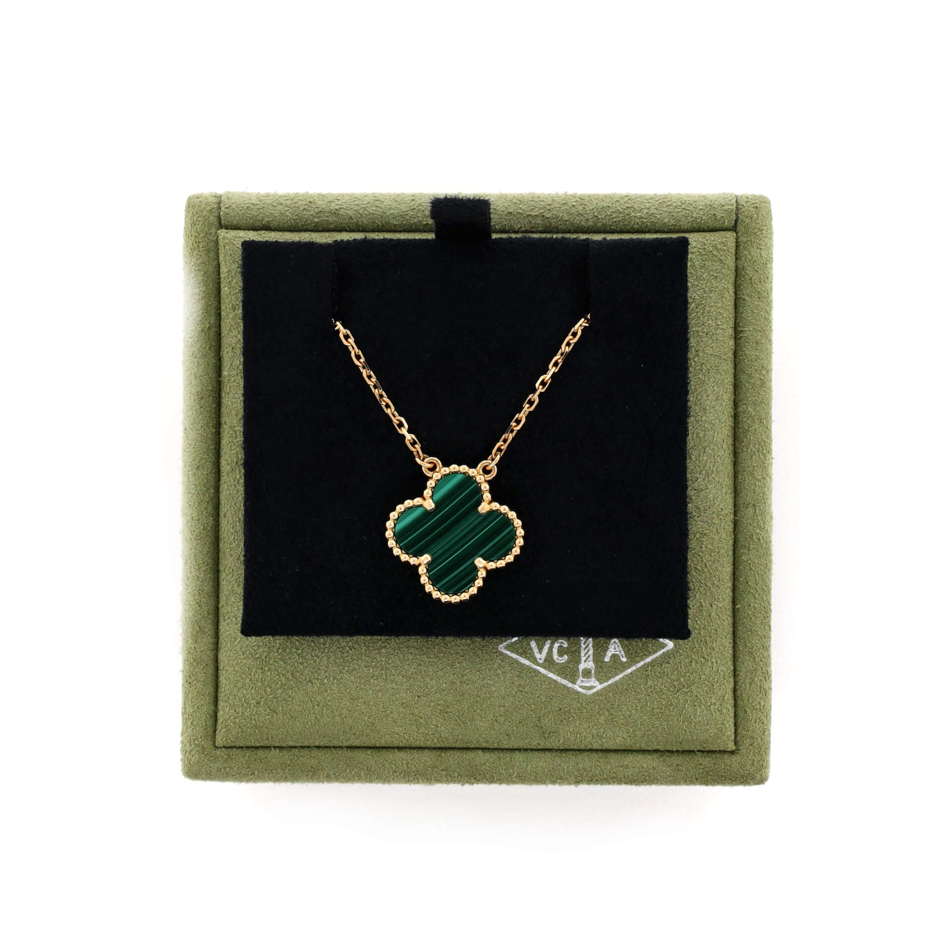 Vintage Alhambra Pendant Necklace 18K Yellow Gold and Malachite