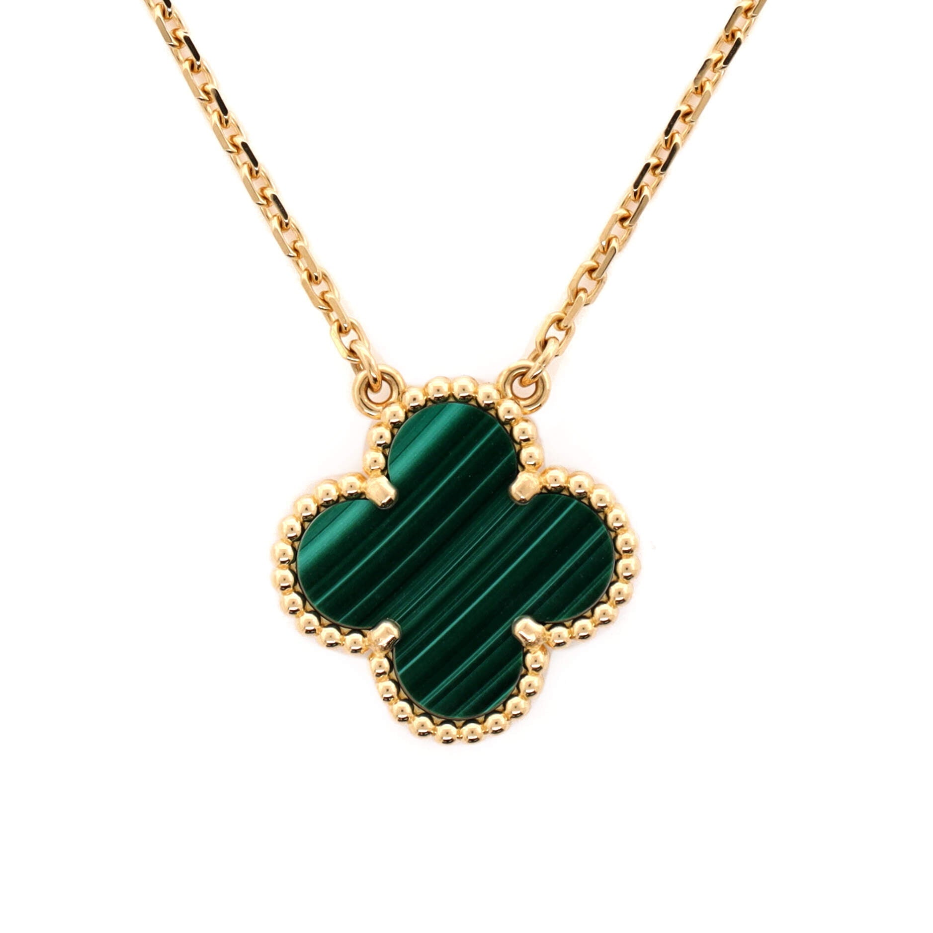Vintage Alhambra Pendant Necklace 18K Yellow Gold and Malachite
