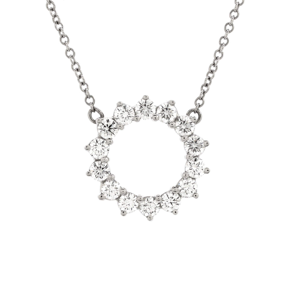 Open Circle Pendant Necklace Platinum with Diamonds Mini