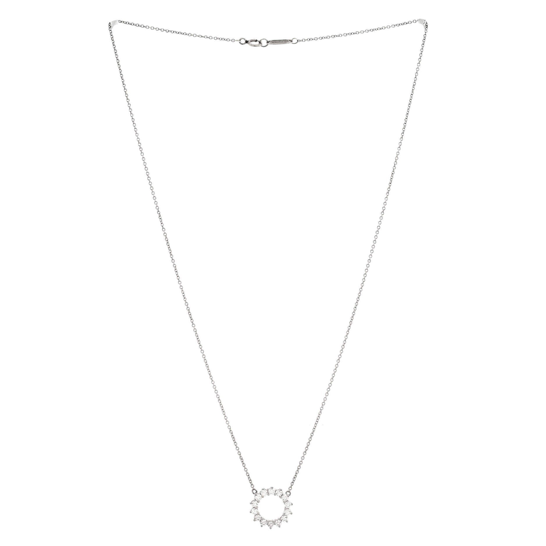 Open Circle Pendant Necklace Platinum with Diamonds Mini