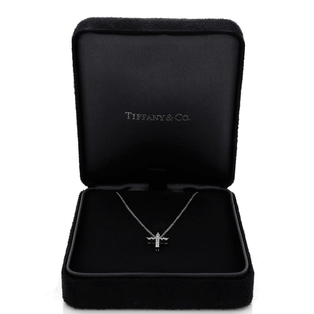 Cross Pendant Necklace Platinum and Diamonds Mini