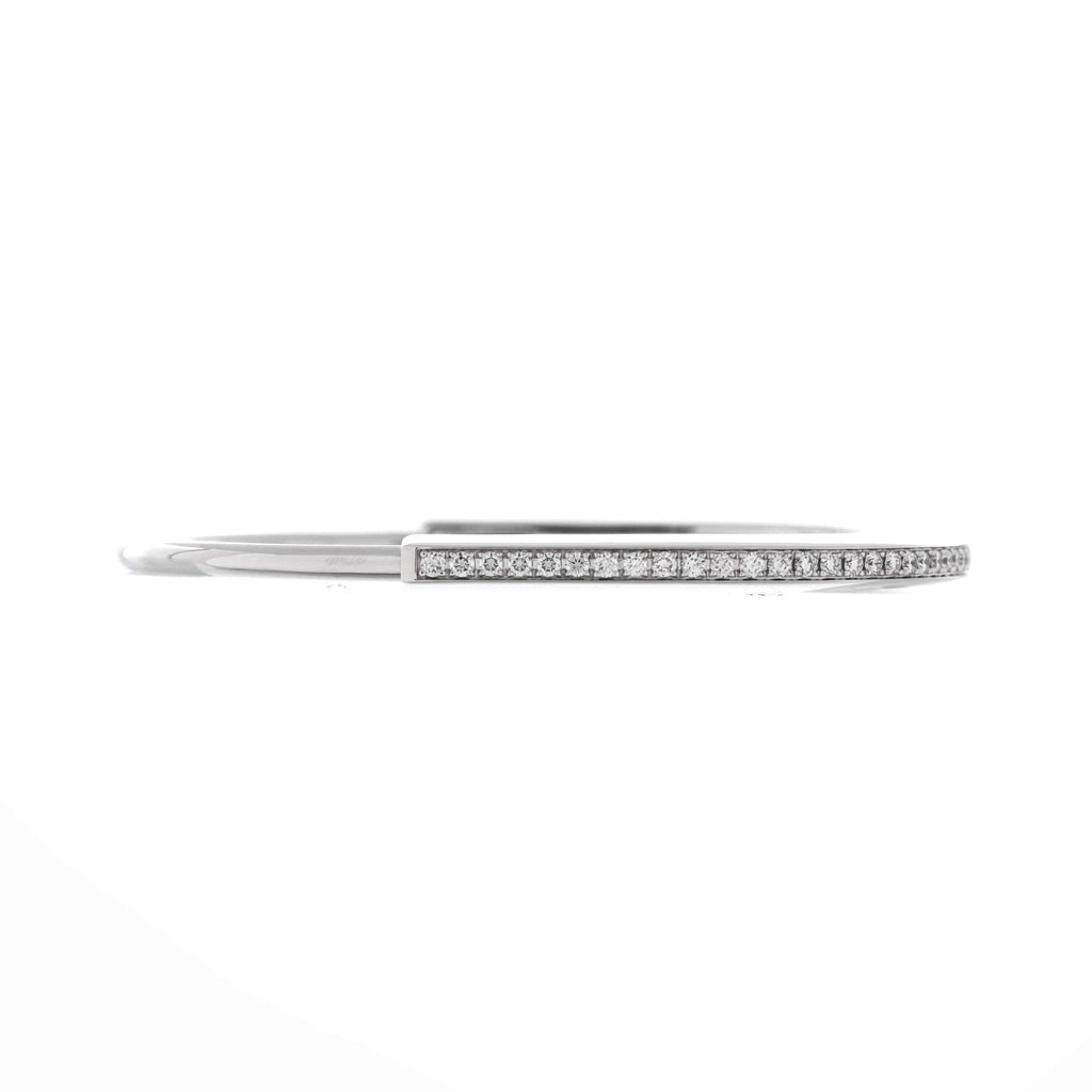 Lock Bangle Bracelet 18K White Gold with Half Pave Diamonds