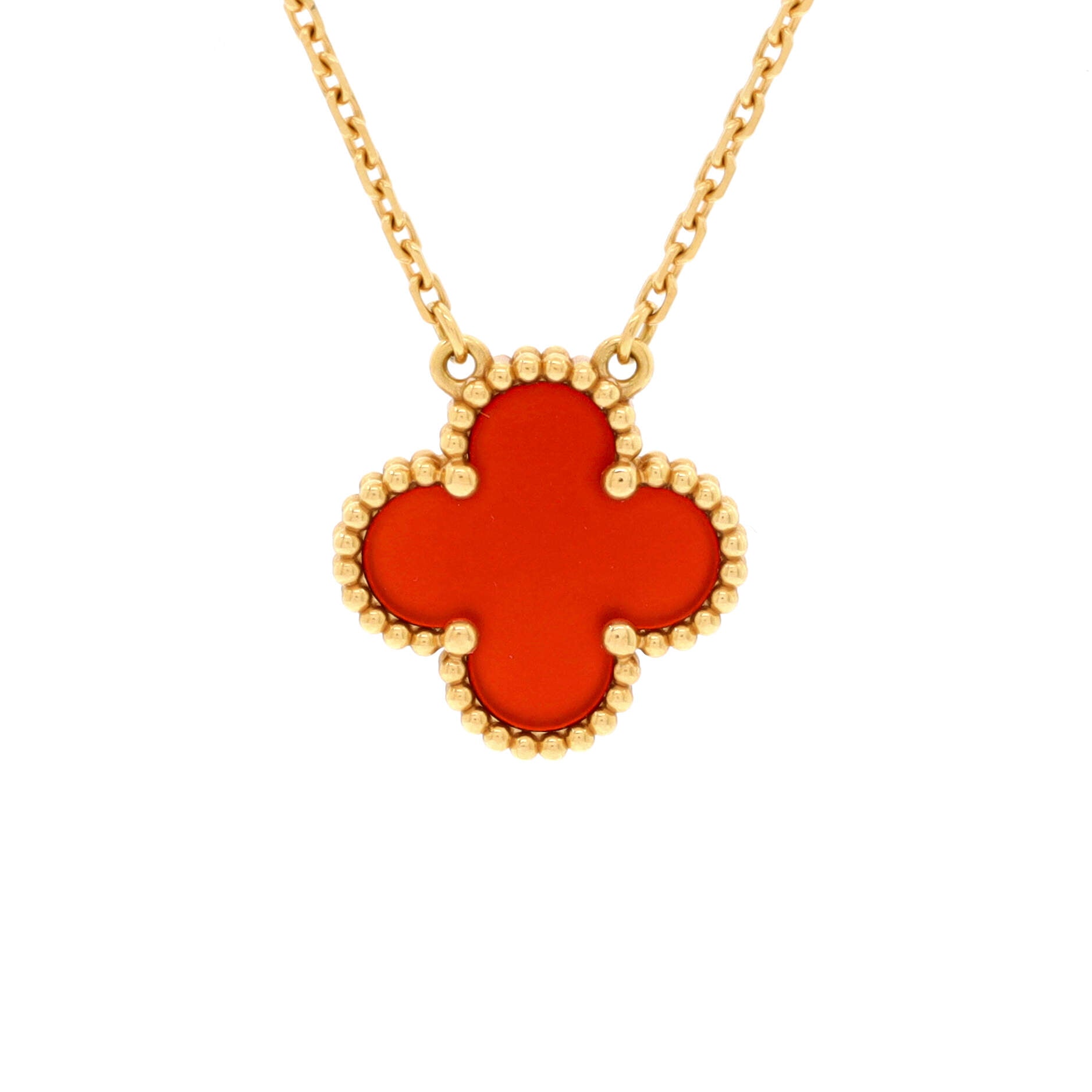 Vintage Alhambra Pendant Necklace 18K Yellow Gold and Carnelian