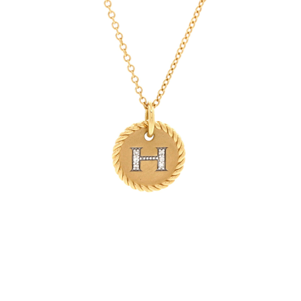 Initial Charm Pendant Necklace 18K Yellow Gold with Diamonds