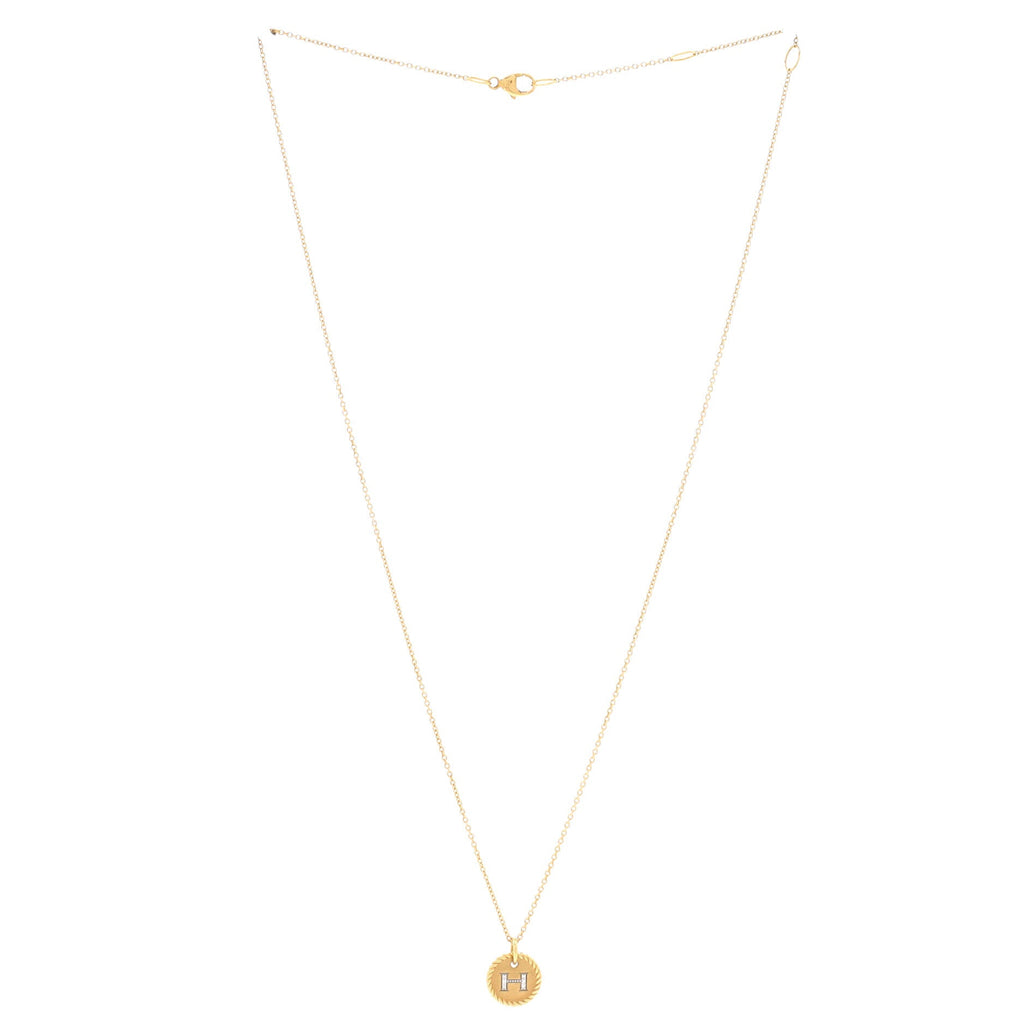 Initial Charm Pendant Necklace 18K Yellow Gold with Diamonds