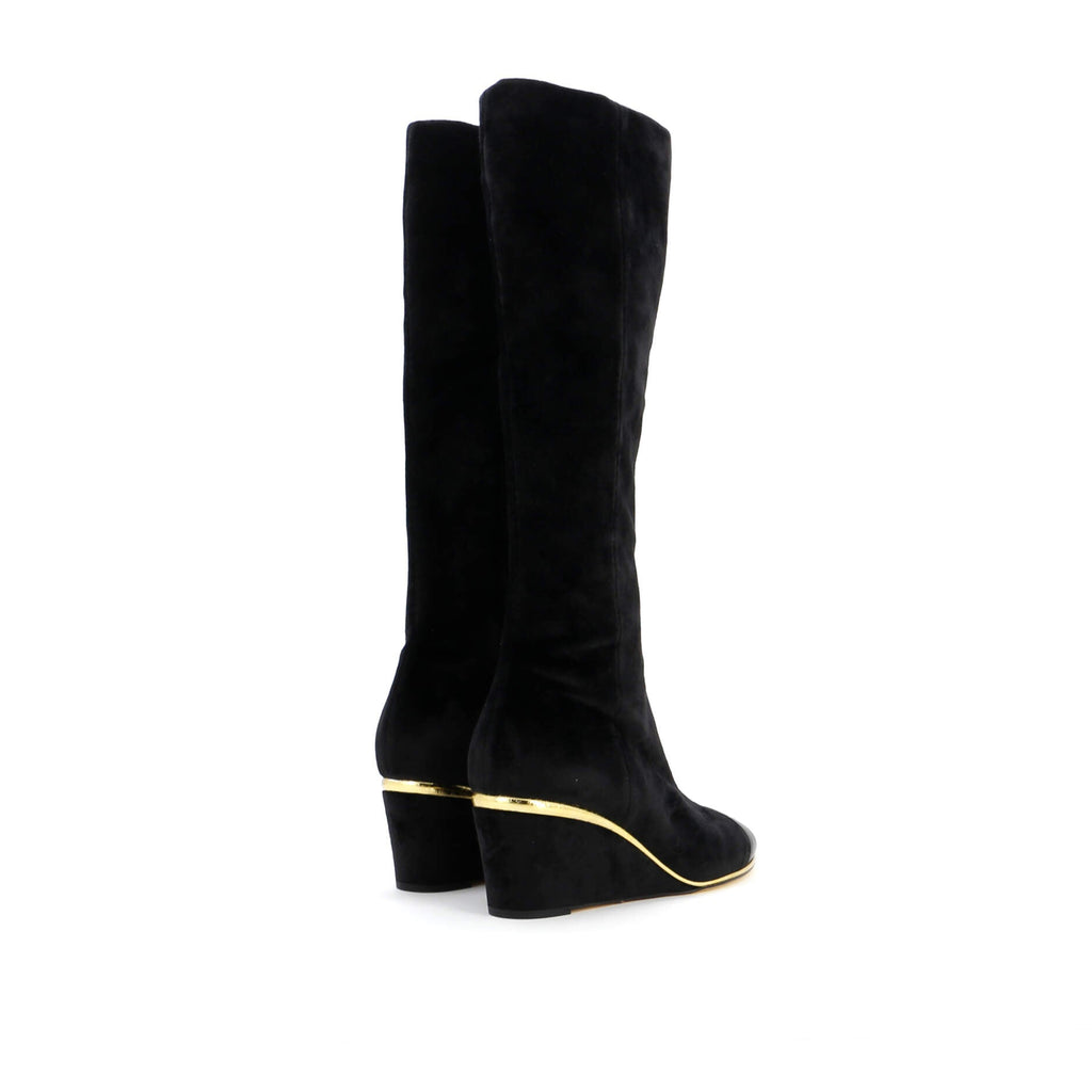 Women's CC Cap Toe Knee High Wedge Boots Suede