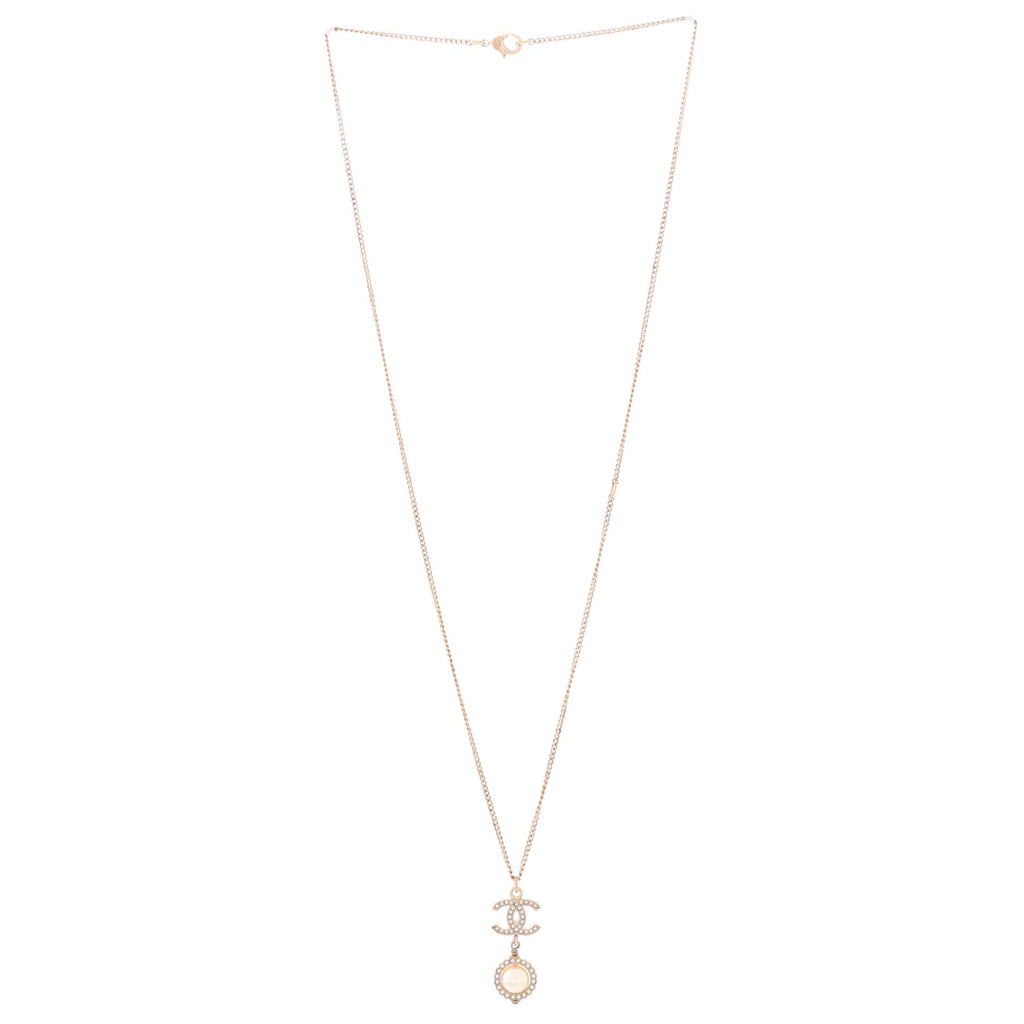 CC Drop Pendant Necklace Metal with Crystals and Faux Pearl
