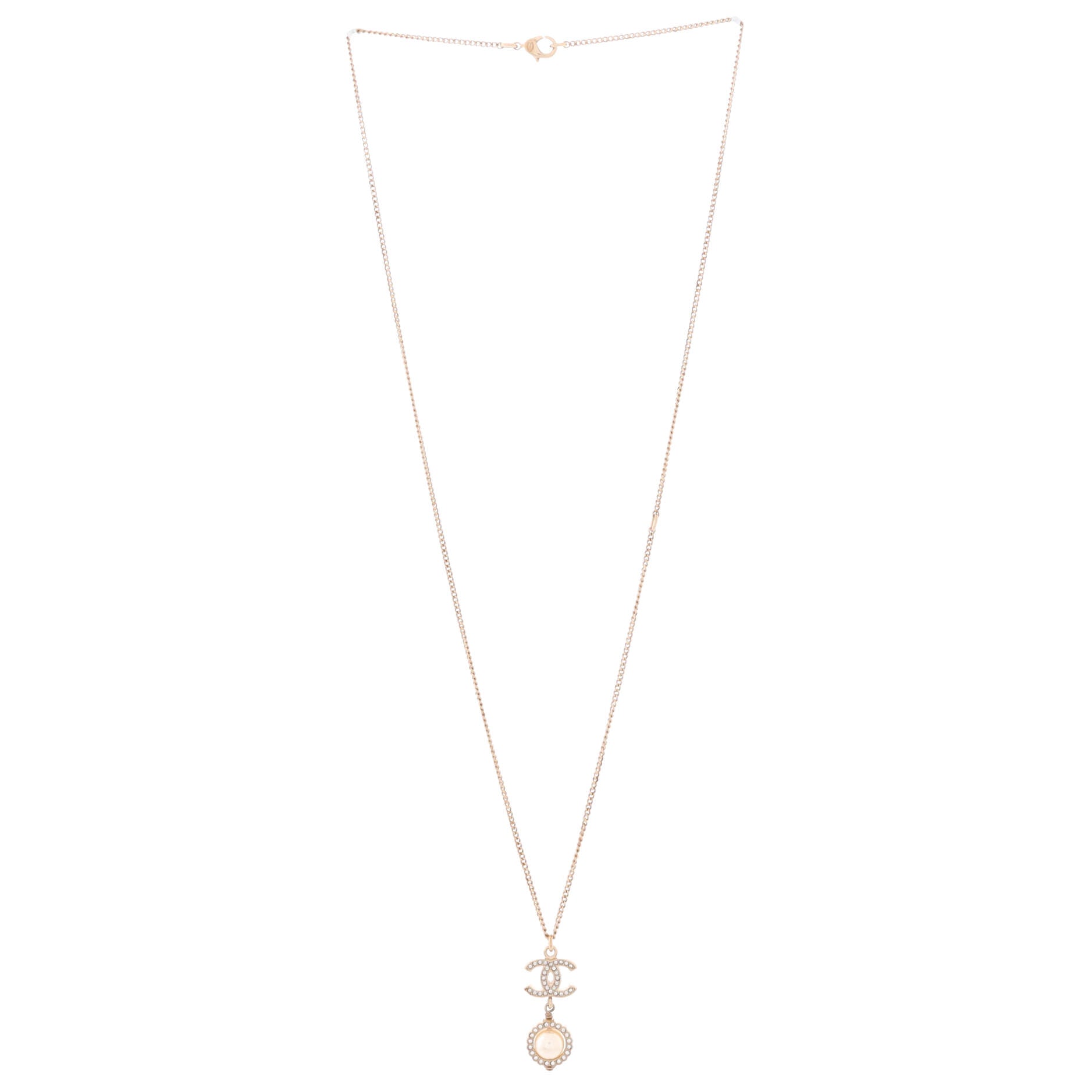 CC Drop Pendant Necklace Metal with Crystals and Faux Pearl