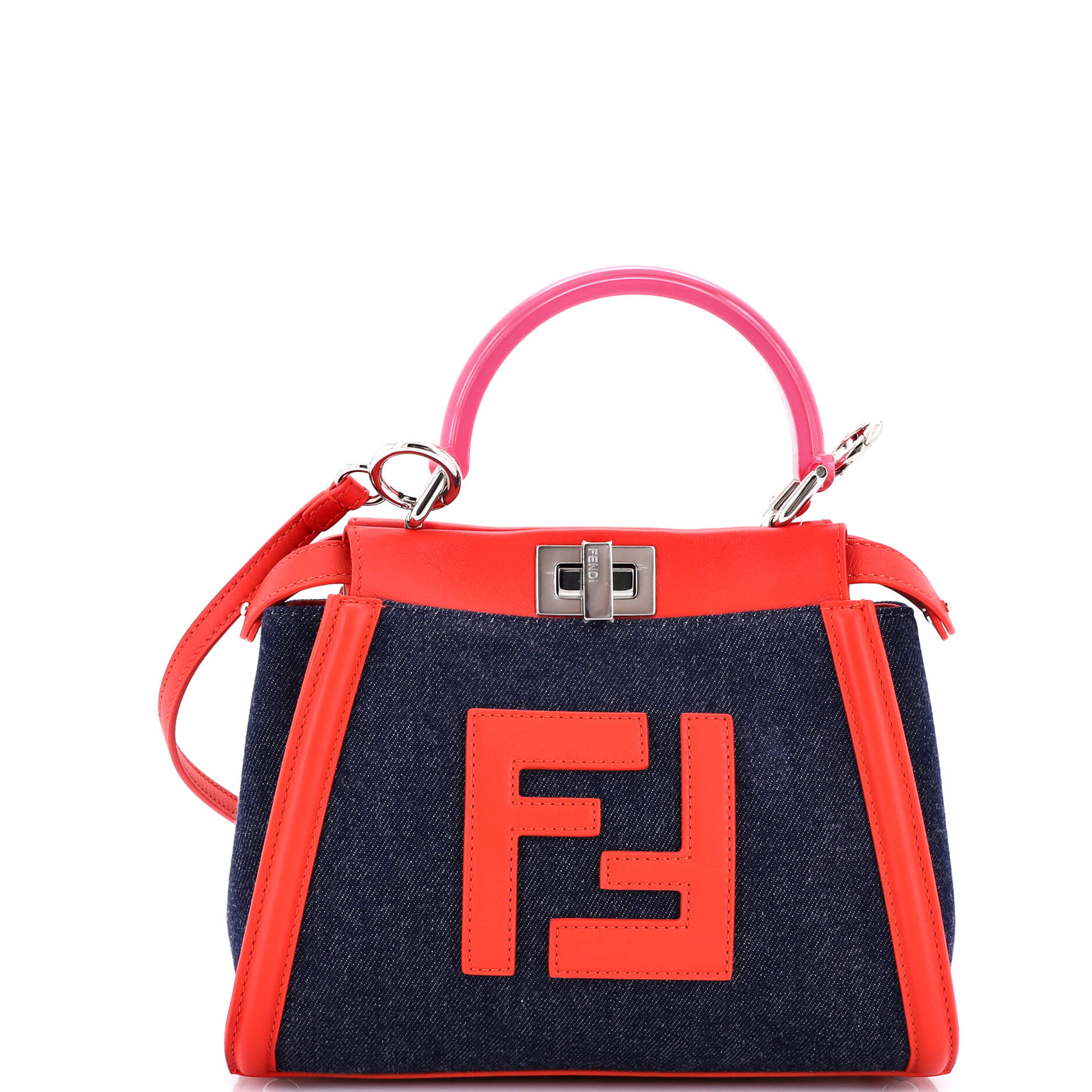 Peekaboo Bag Denim with FF Leather Applique Mini